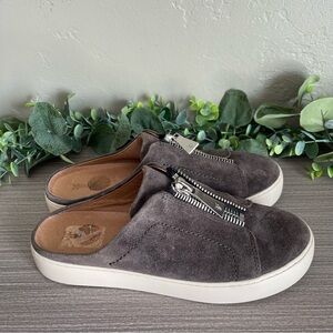Frye Women's Lena Zip Mule Sneakers Grey Suede Slip On Shoes Platform Slide 7.5